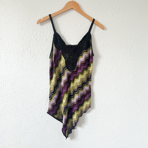 Adrienne Vittadini Y2K V Hem Crochet Zig Zag Tank Top Cami Large - Picture 1 of 7